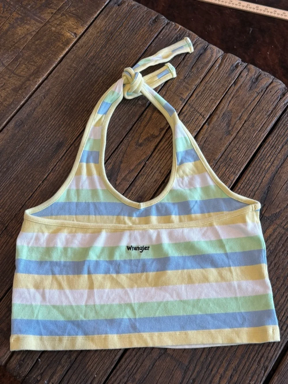 Wrangler Striped Halter Crop Top in Pastel Yellow, Blue, Green, Pink Womens XL - Picture 2 of 4